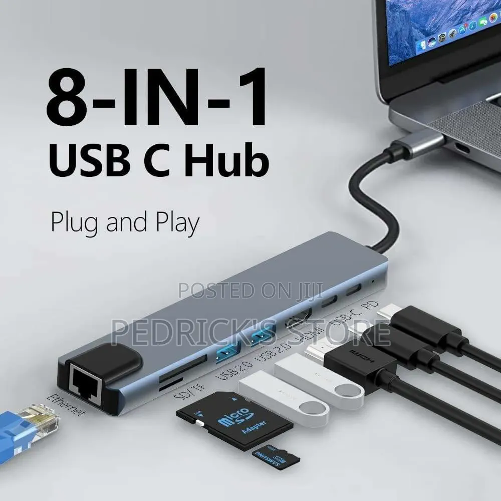Powerful 8-in-1 USB-C Hub Adapter – 4K HDMI & Gigabit LAN