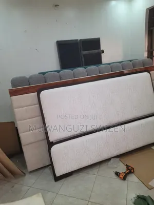 5 by 6 Woodened Fabric Bed White and Black
