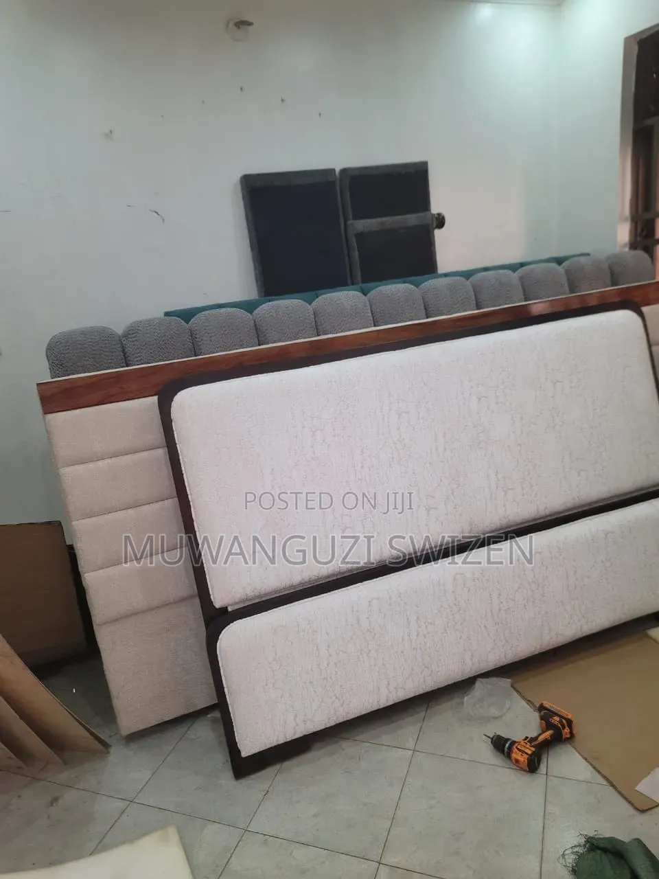 5 by 6 Woodened Fabric Bed White and Black