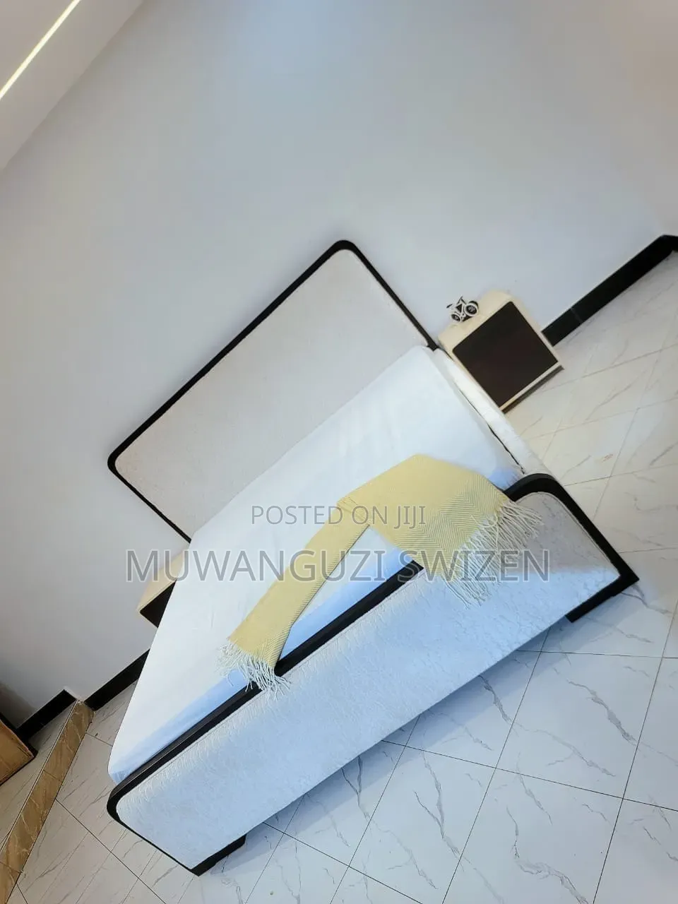 5 by 6 Woodened Fabric Bed White and Black