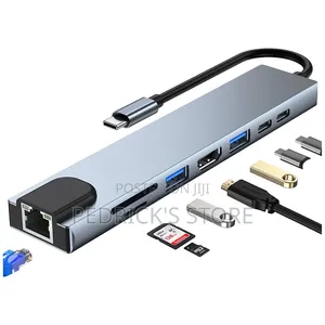 Compact 8-in-1 USB-C Hub Adapter – 4K HDMI & Gigabit LAN