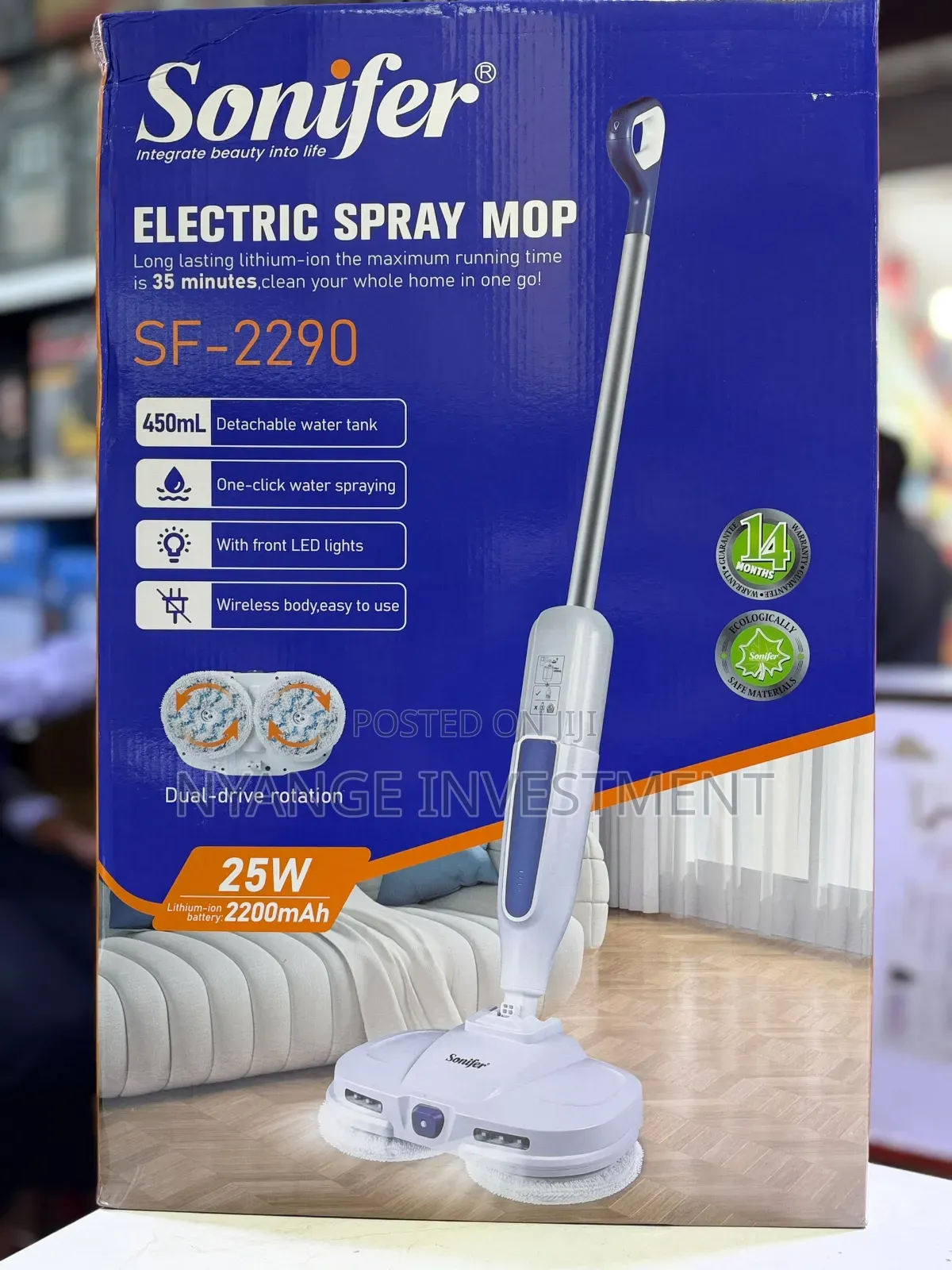 Sonifer Electric Spray Mop (Model SF-2290)cordless Rotating Cleaner