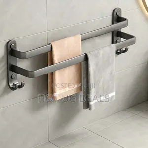Double Bathroom Towel Bar - No-Drill Aluminum Towel Rack Holder