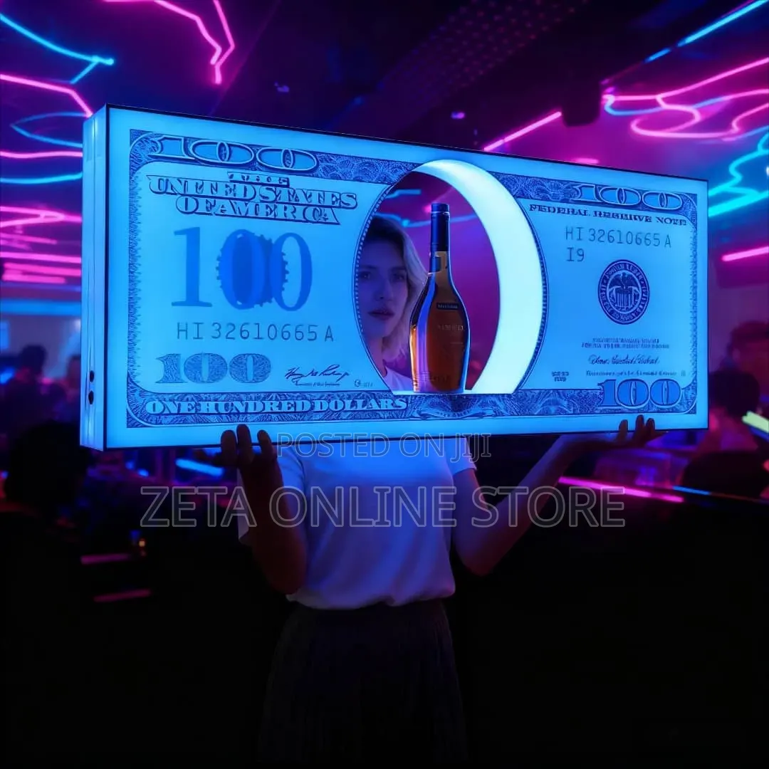 Rechargeable USD 100 Dollar Bill VIP Champagne Bottle Display