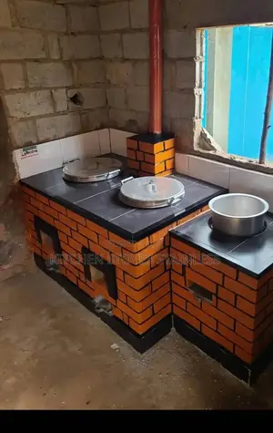 3-Burner Institutional Firewood Energy Saving Stove With a Chimney.