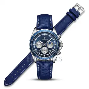 Poedagar Men's Genuine Leather Quartz Sport Watch – Blue