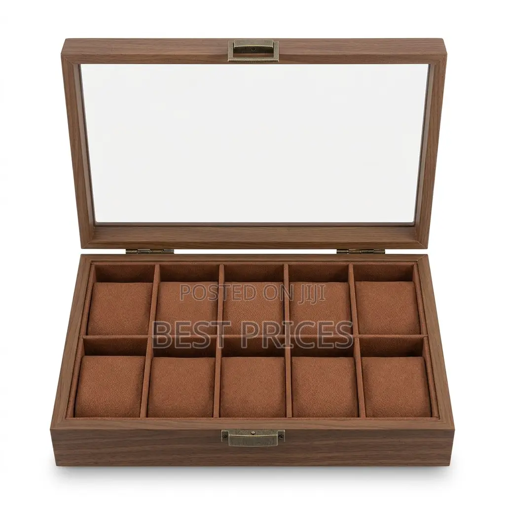 10-Slot Brown Watch Storage Box with Clear Lid