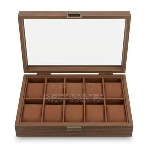 10-Slot Brown Watch Storage Box with Clear Lid