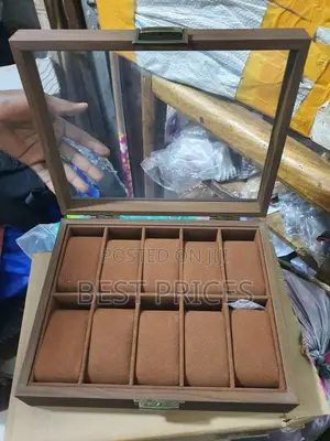 10-Slot Brown Watch Storage Box with Clear Lid