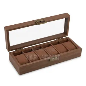 6-Slot Brown Watch Storage Box with Clear Lid
