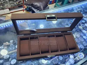 6-Slot Brown Watch Storage Box with Clear Lid