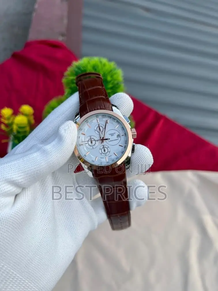 Classic Brown-Strap Three-Subdial Watch