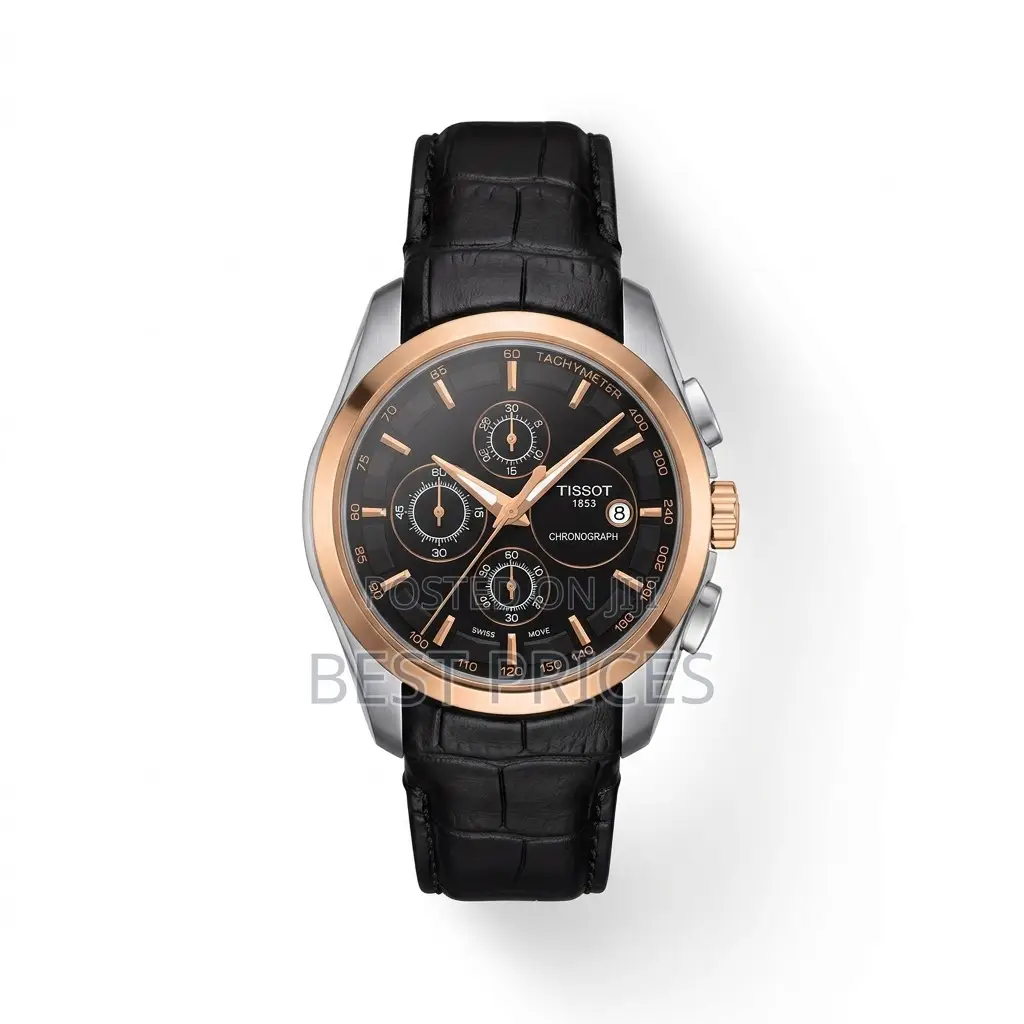 Classic Black-Strap Three-Subdial Watch