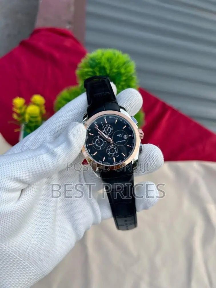 Classic Black-Strap Three-Subdial Watch