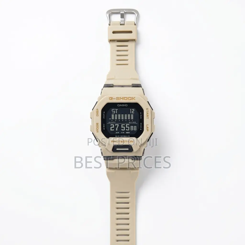 Cream and Gold-Tone Digital Sports-Style Watch