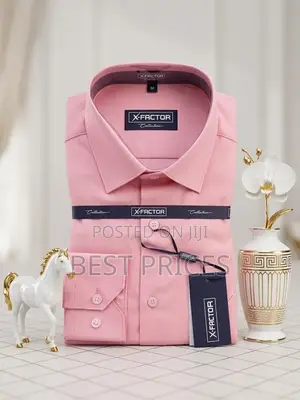 X-Factor Men's Pink Long-Sleeve Formal Shirt