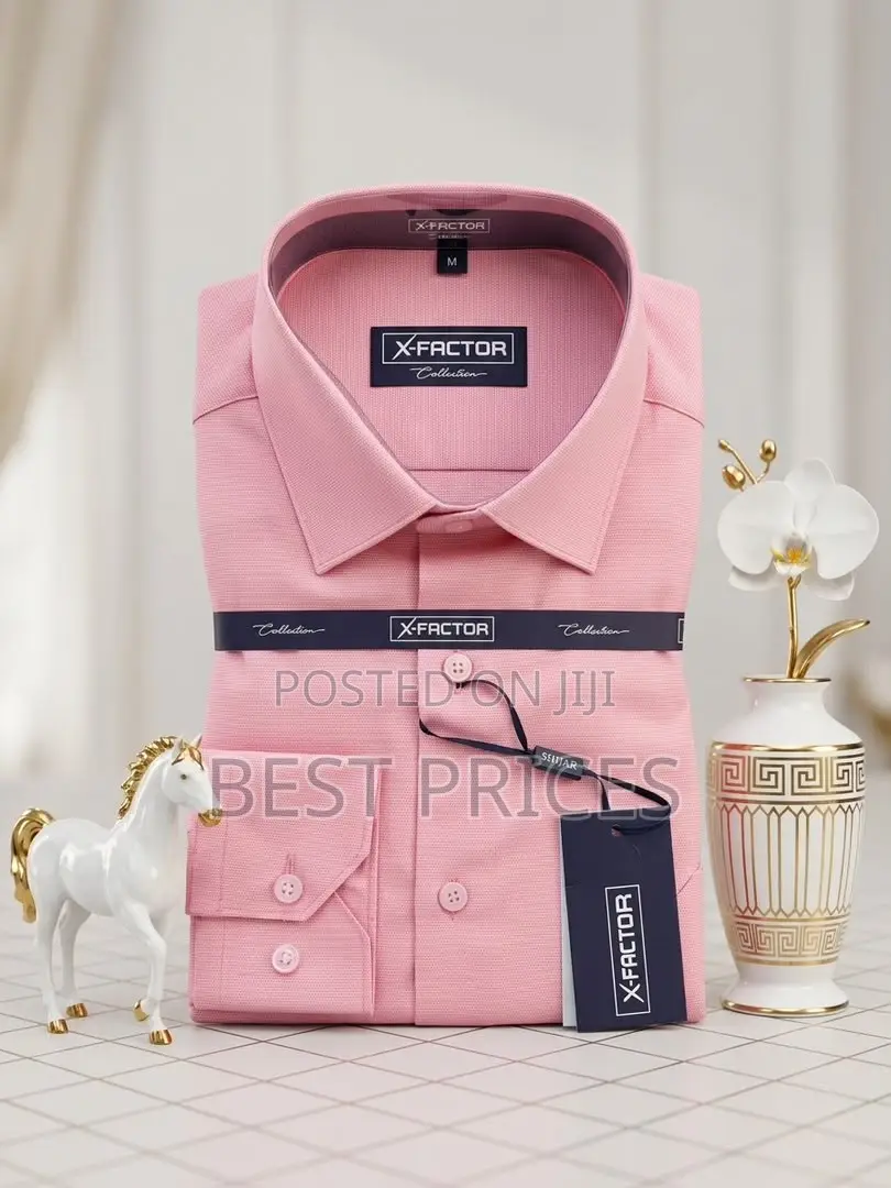 X-Factor Men's Pink Long-Sleeve Formal Shirt