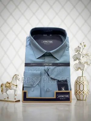 X-Factor Men's Steel Blue Long-Sleeve Formal Shirt