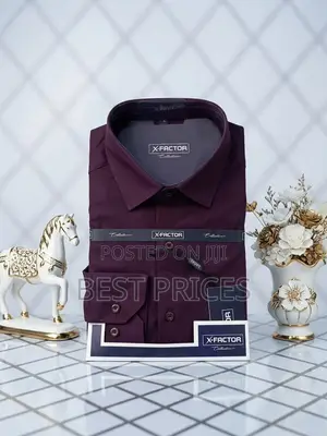 X-Factor Men's Burgundy Long-Sleeve Formal Shirt