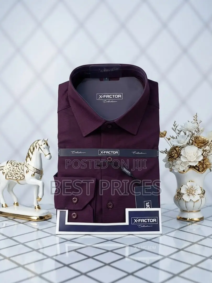 X-Factor Men's Burgundy Long-Sleeve Formal Shirt