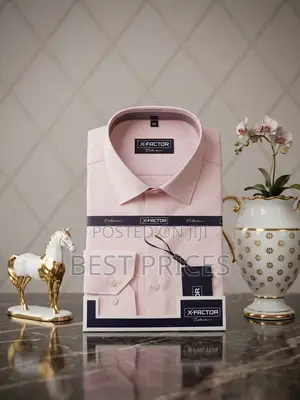 X-Factor Men's Blush Pink Long-Sleeve Formal Shirt