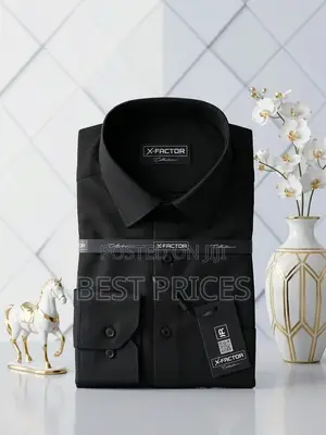 X-Factor Men's Black Long-Sleeve Formal Shirt