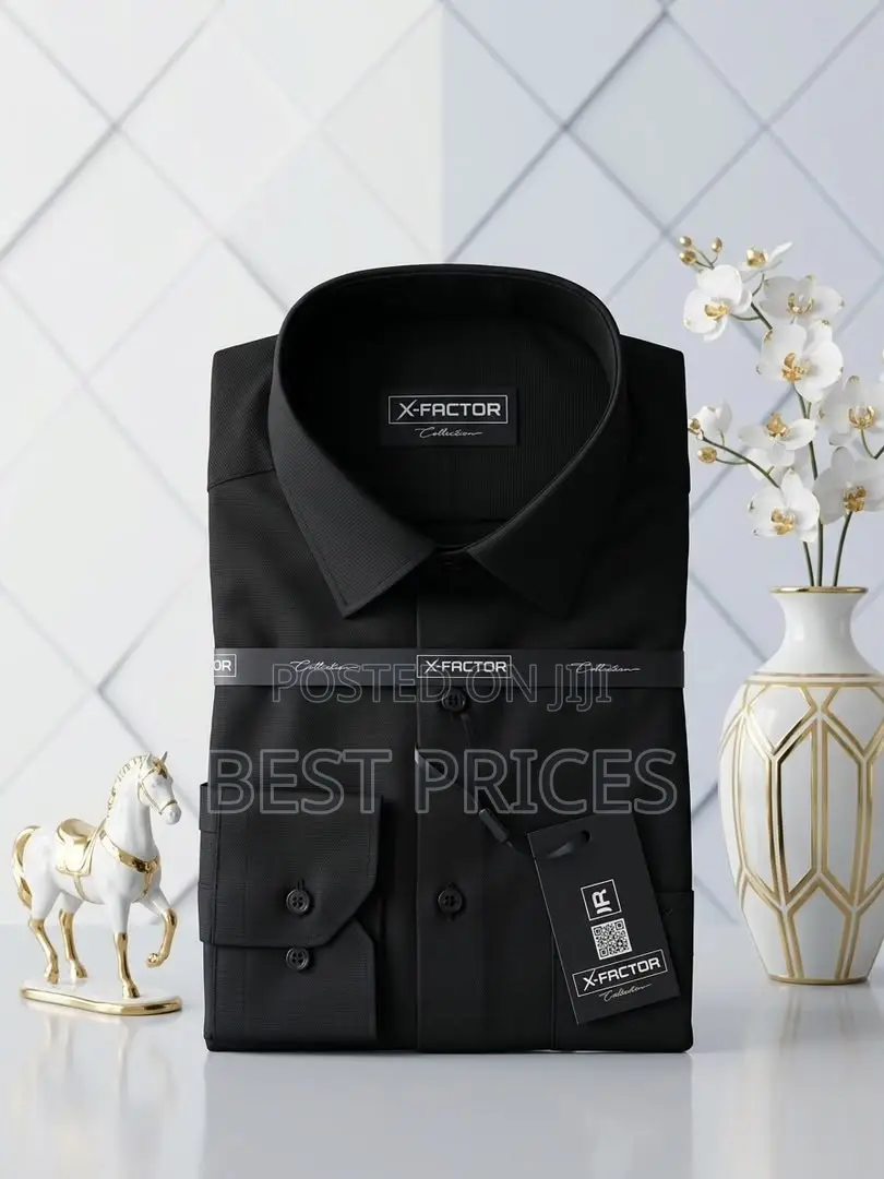 X-Factor Men's Black Long-Sleeve Formal Shirt
