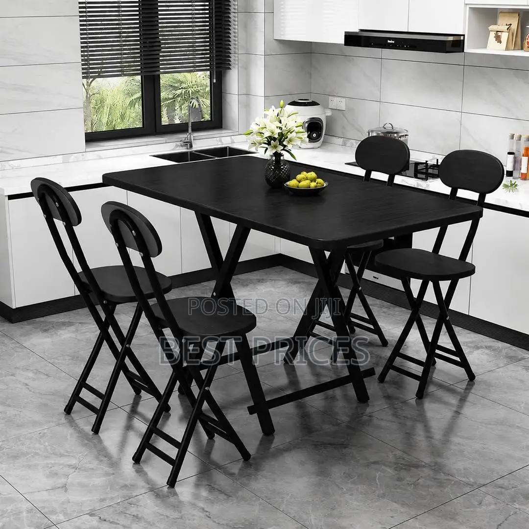 Foldable Dining Table & Chair Set - All Black (4 Chairs)