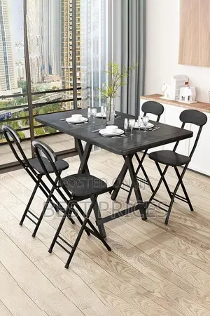 Foldable Dining Table & Chair Set - Dark Walnut (4 Chairs)