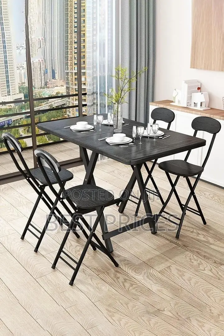 Foldable Dining Table & Chair Set - Dark Walnut (4 Chairs)