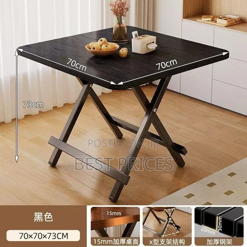 Square Foldable Dining Table & 2 Chairs 70×70cm - Black