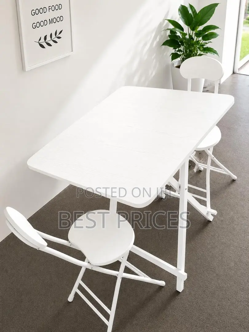 White Foldable Dining Table & 2 Chairs Set