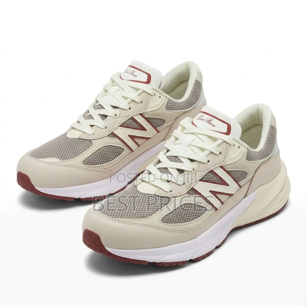 Cream & Grey Mesh Sneakers – Burgundy Accents