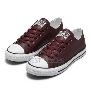 Burgundy & White Low-Top Sneakers