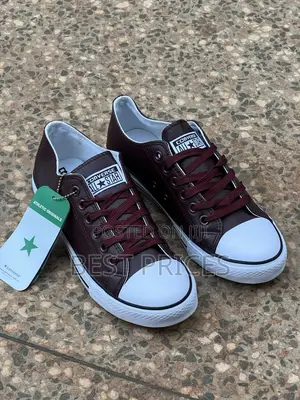 Burgundy & White Low-Top Sneakers