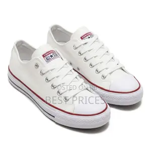 White Low-Top Sneakers – Burgundy Trim