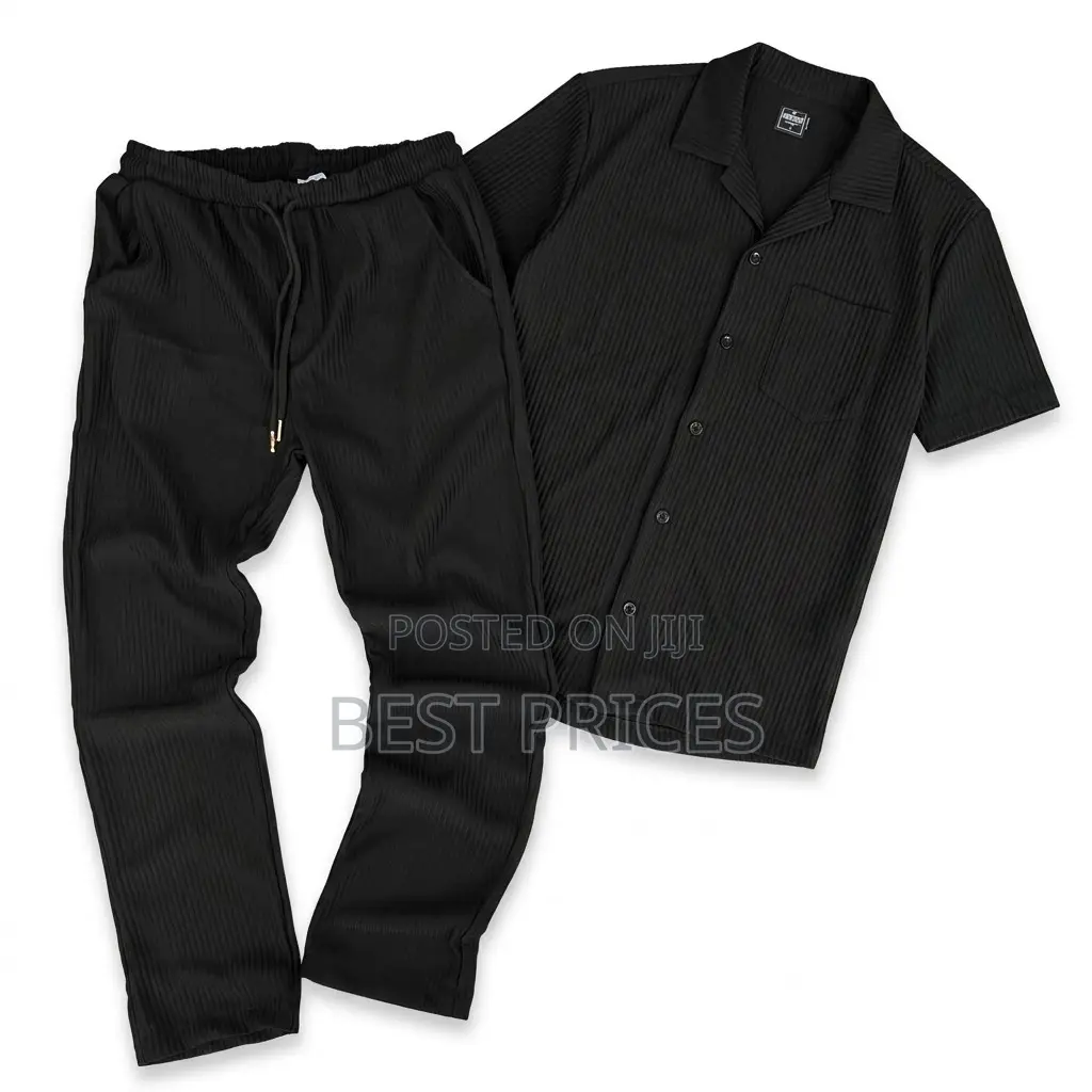 Black Short-Sleeve Shirt & Trouser Set