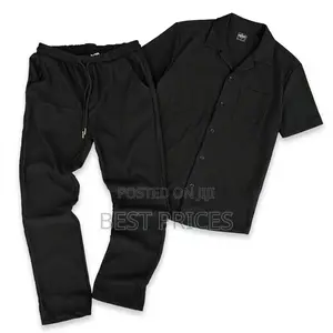 Black Short-Sleeve Shirt & Trouser Set
