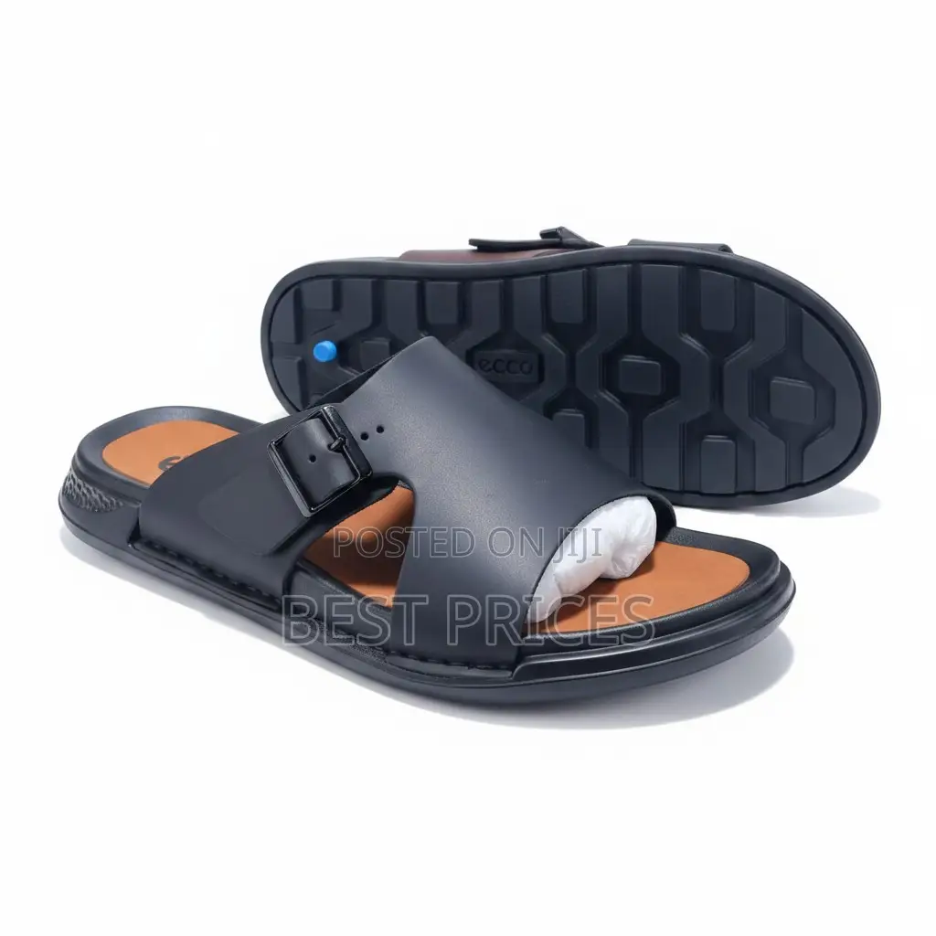 Ecco Men's Cross-Strap Buckle Leather Slide Sandals