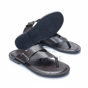 Men's Dark Brown Leather Cross-Strap Thong Sandals