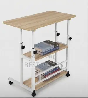 Adjustable Height Mobile Laptop Desk with 3 Shelves