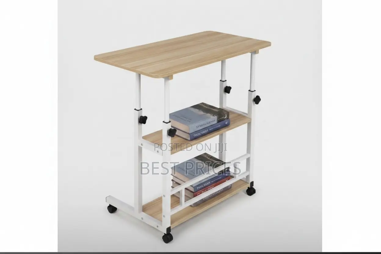 Adjustable Height Mobile Laptop Desk with 3 Shelves