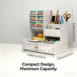 Large Capacity Wooden Desk Organizer with Drawer