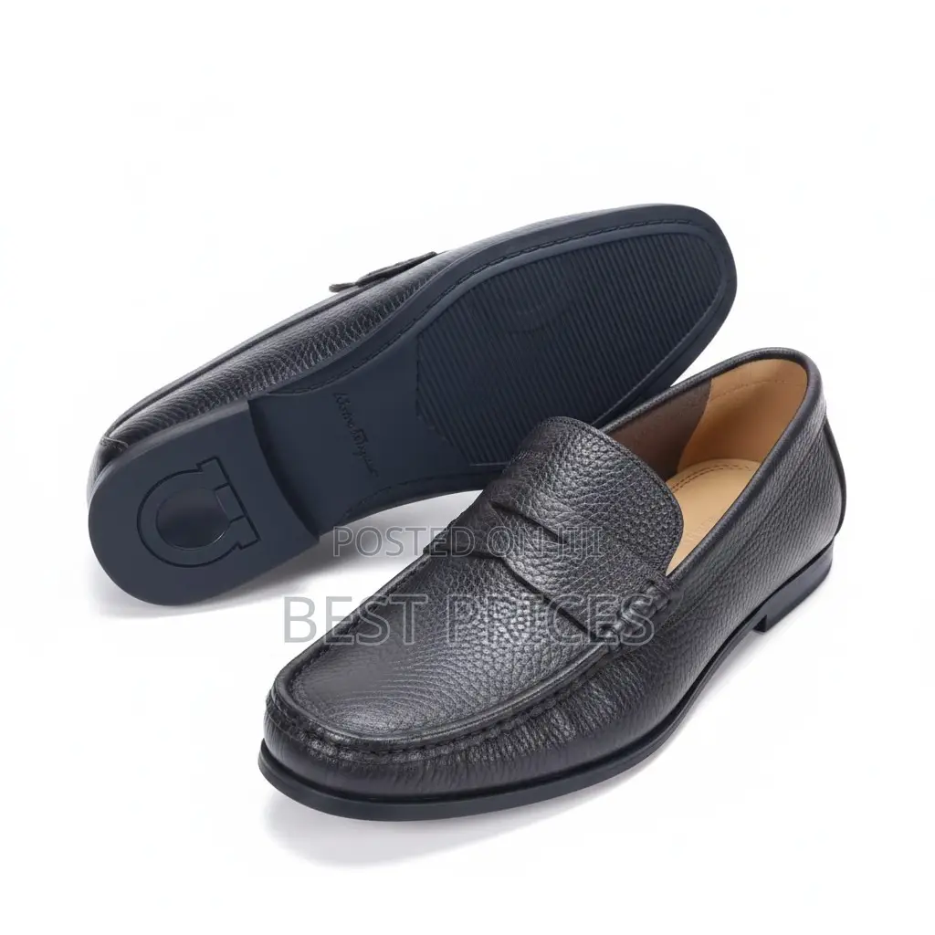 Men's Navy Blue Pebbled Leather Penny Loafer