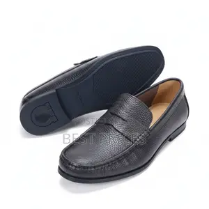 Men's Navy Blue Pebbled Leather Penny Loafer