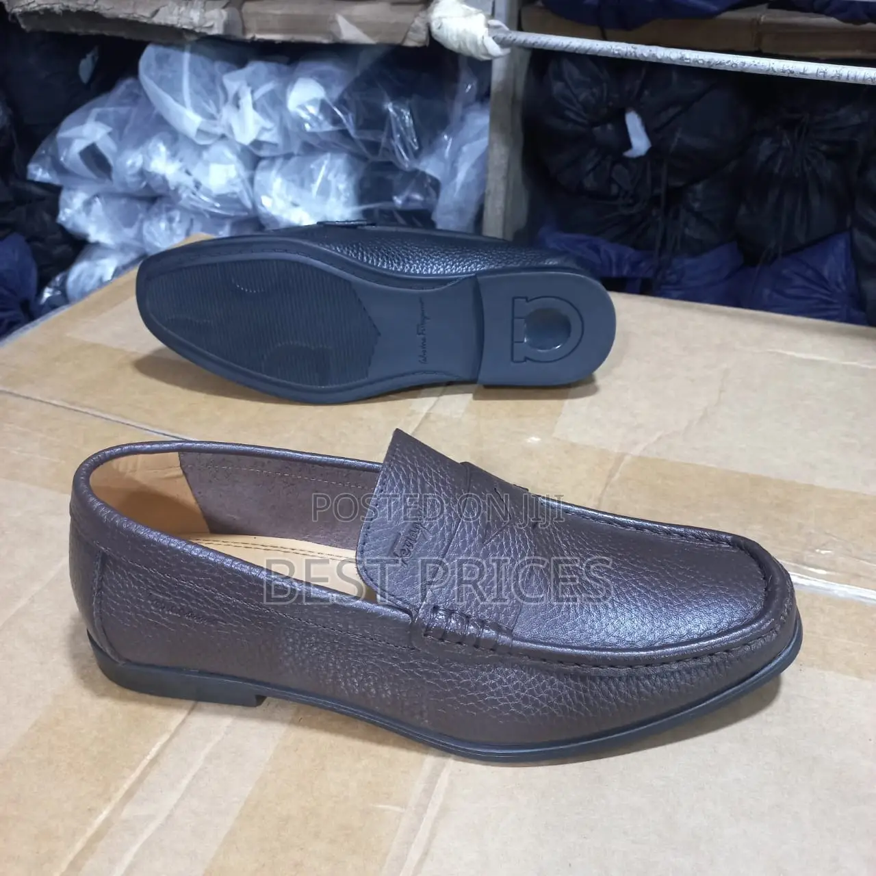 Men's Navy Blue Pebbled Leather Penny Loafer