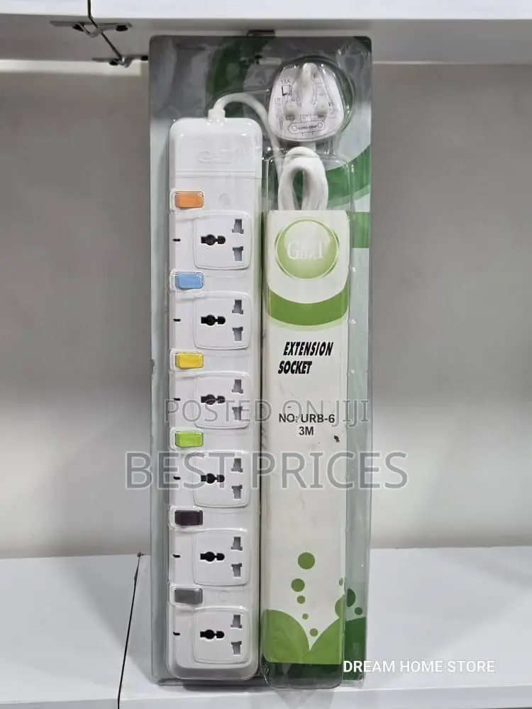 G&T URB-6 Original 6-Way Extension Socket – 3 Meter Cable