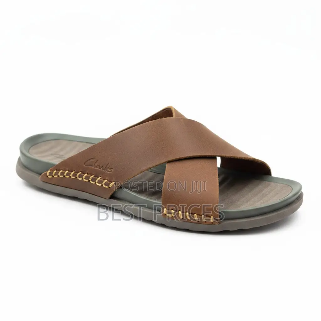Clarks Cross-Strap Leather Slide Sandals