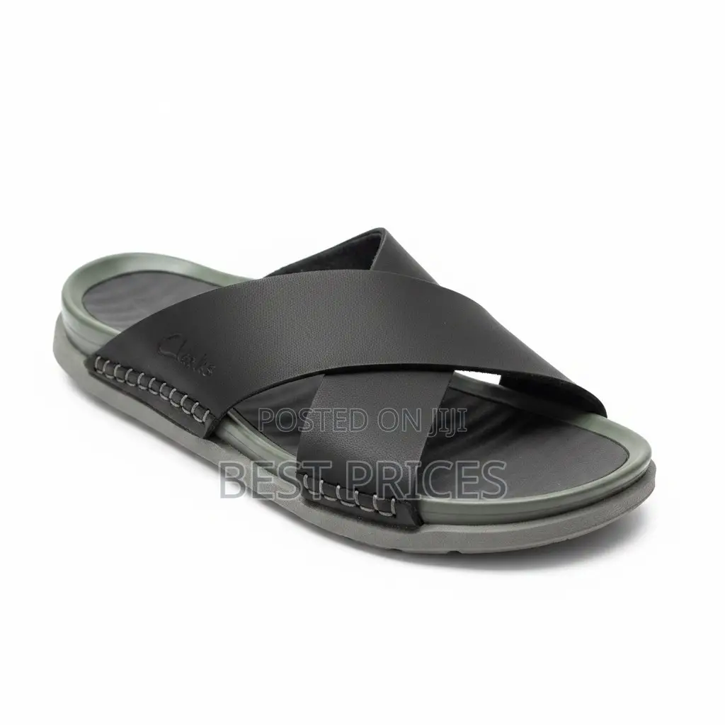 Clarks Cross-Strap Leather Slide Sandals
