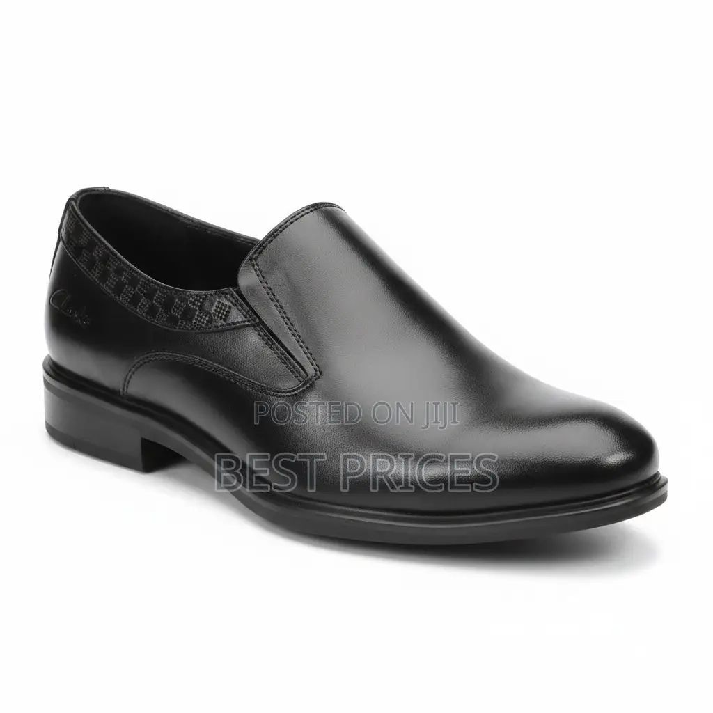 Men's Black Leather Slip-On Dress Shoe with Elastic Band Detail